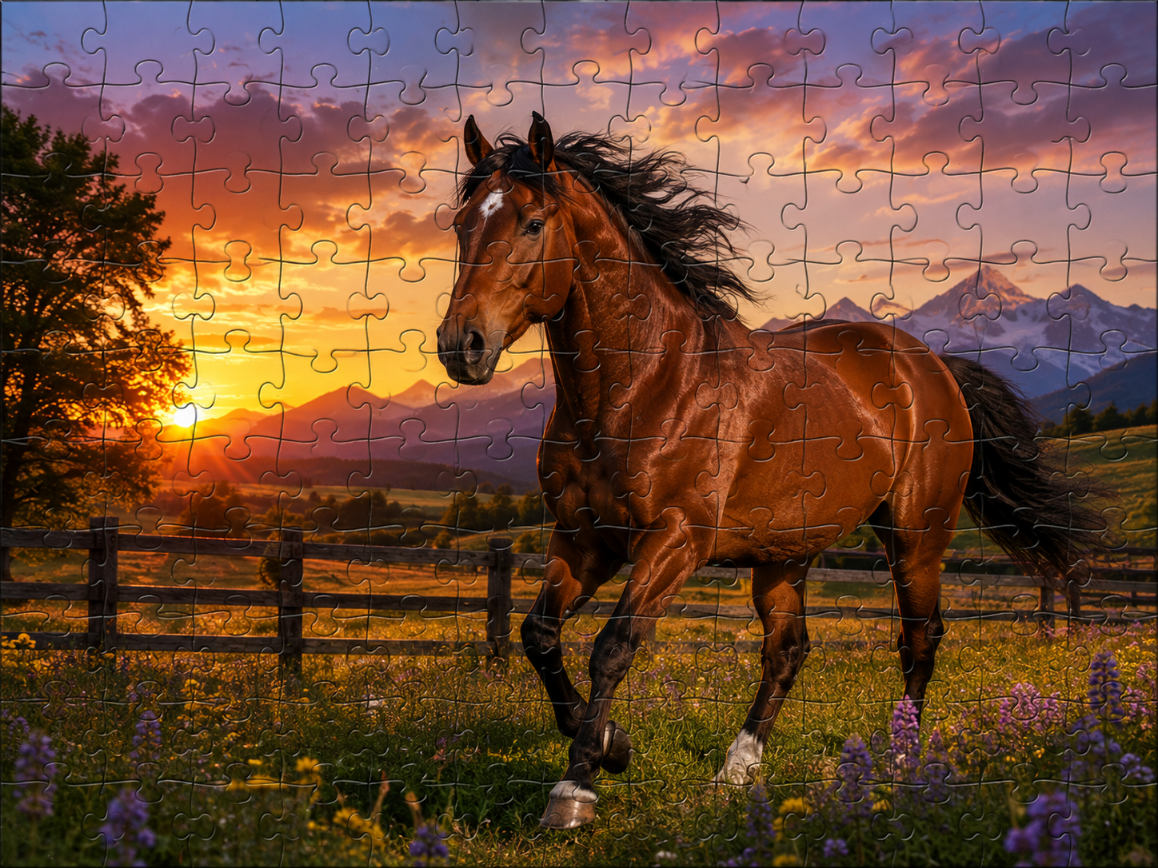 Sunset horse 100 piece jigsaw puzzle