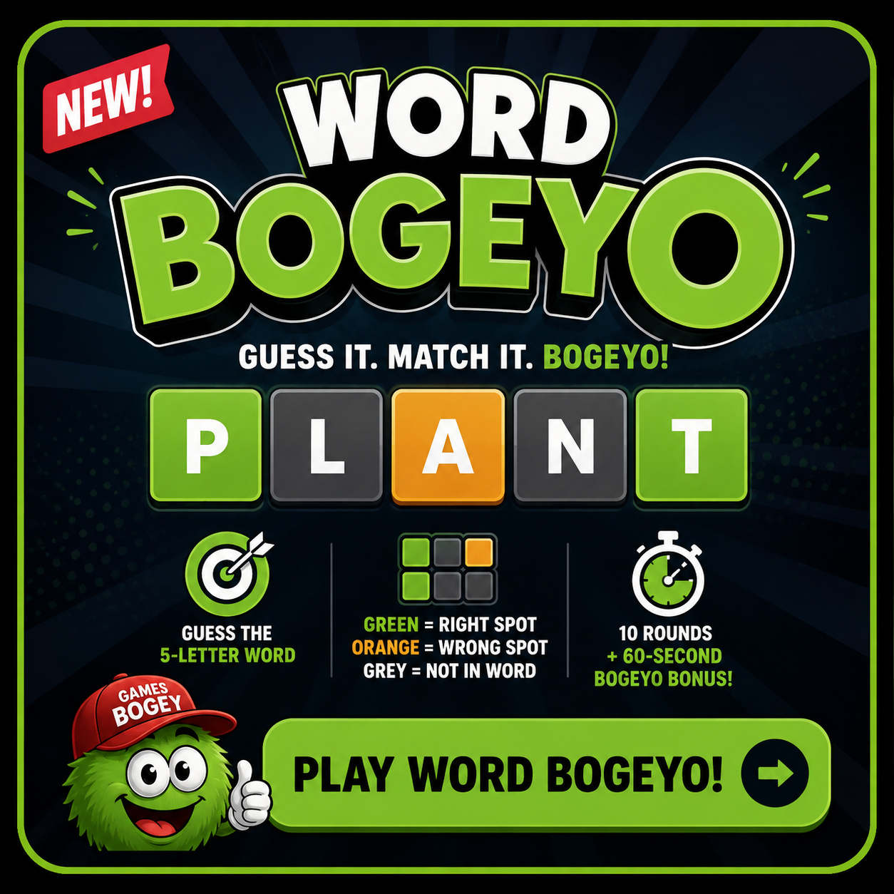 Word BogeyO Five Letter Word Guessing Game